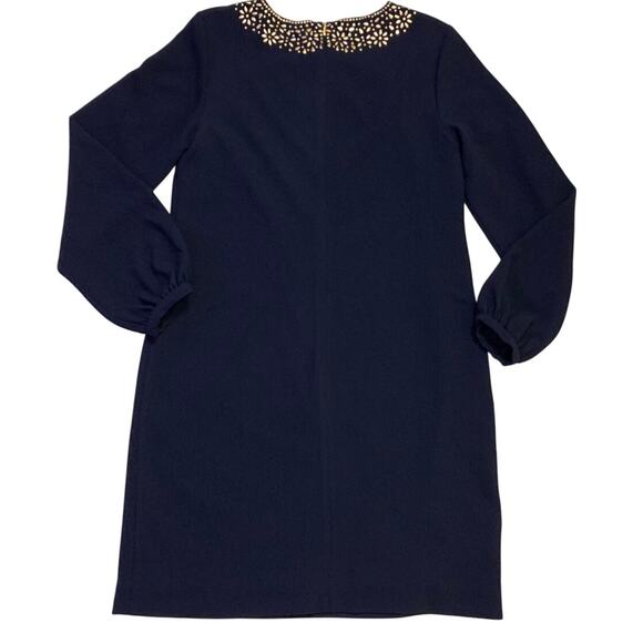 Trina Turk Shiraz Womens Shift Dress NWT Navy Blue Sz 6 Embellished Long Sleeve - Picture 14 of 16